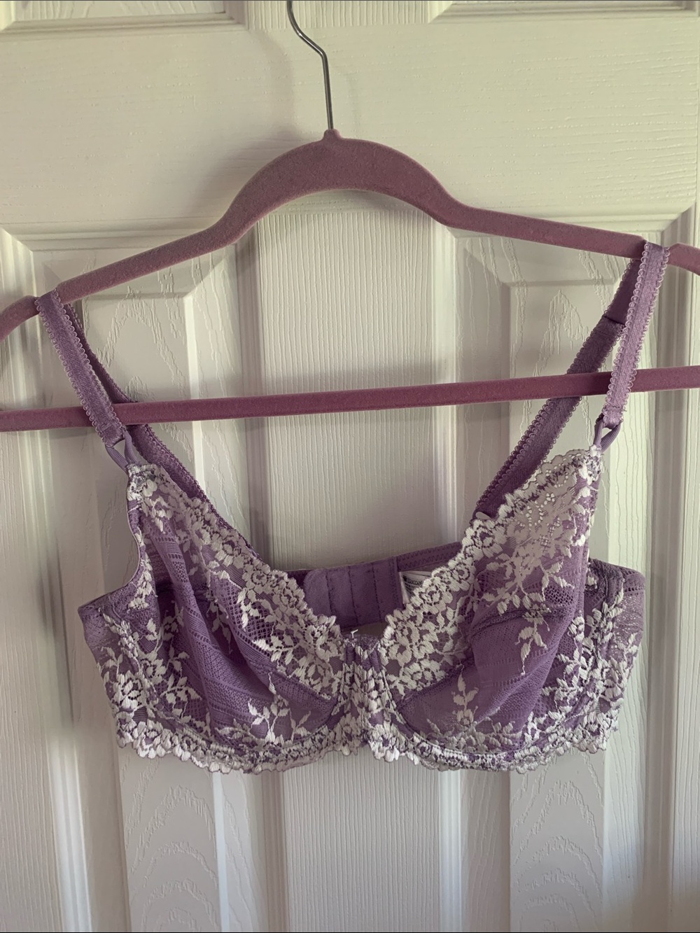Wacoal Lavender Lace Underwire Bra with White Floral Lace